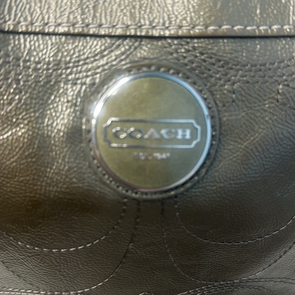 Coach Signature Green Patent Leather Logo Top Handle Zipper Tote Shoulder Bag - Picture 6 of 9